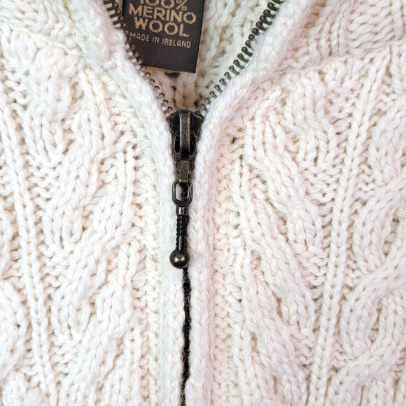 Inis Crafts 100% Merino Wool Made in Ireland Cable Knit Zip Up Heavy Sweater M - Picture 4 of 14